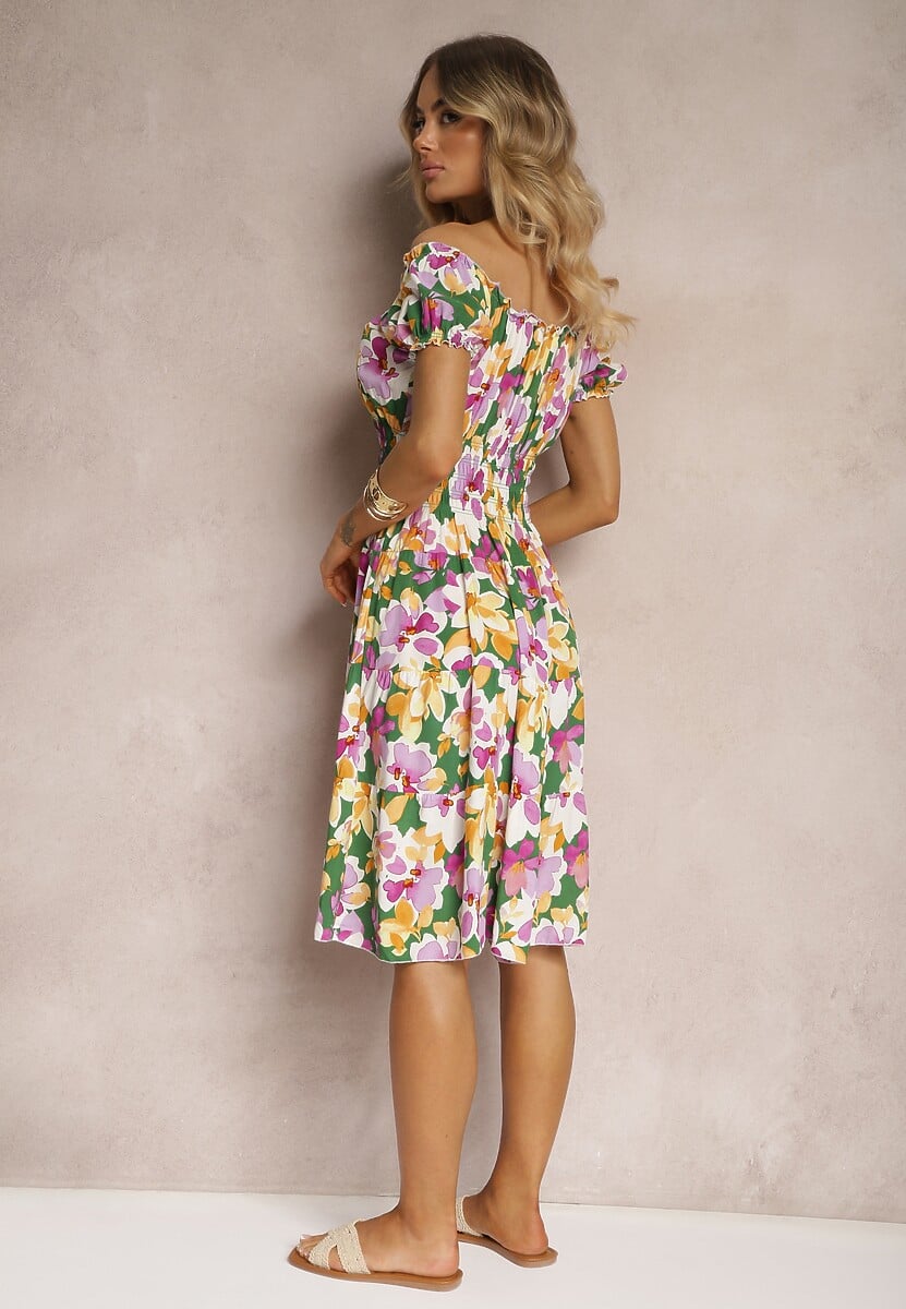 Rochie Vero-Roz Talia Imprimeu Floral din Bumbac cu Elastic in Talie si Nasturi Nelianne 3
