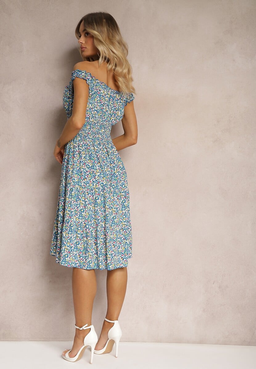Rochie Bleumarin Clos Talie Cu Croi Evazat Elastic Talie Nelyssa 3