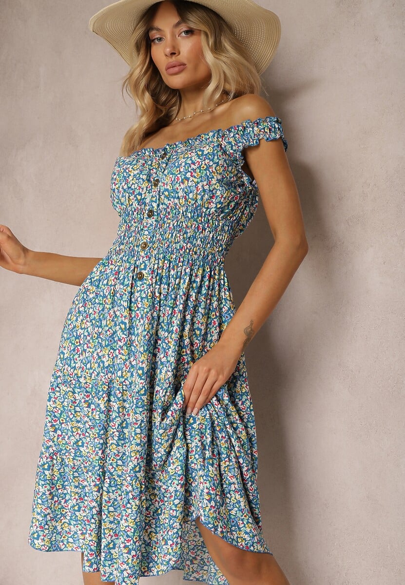 Rochie Bleumarin Clos Talie Cu Croi Evazat Elastic Talie Nelyssa 1