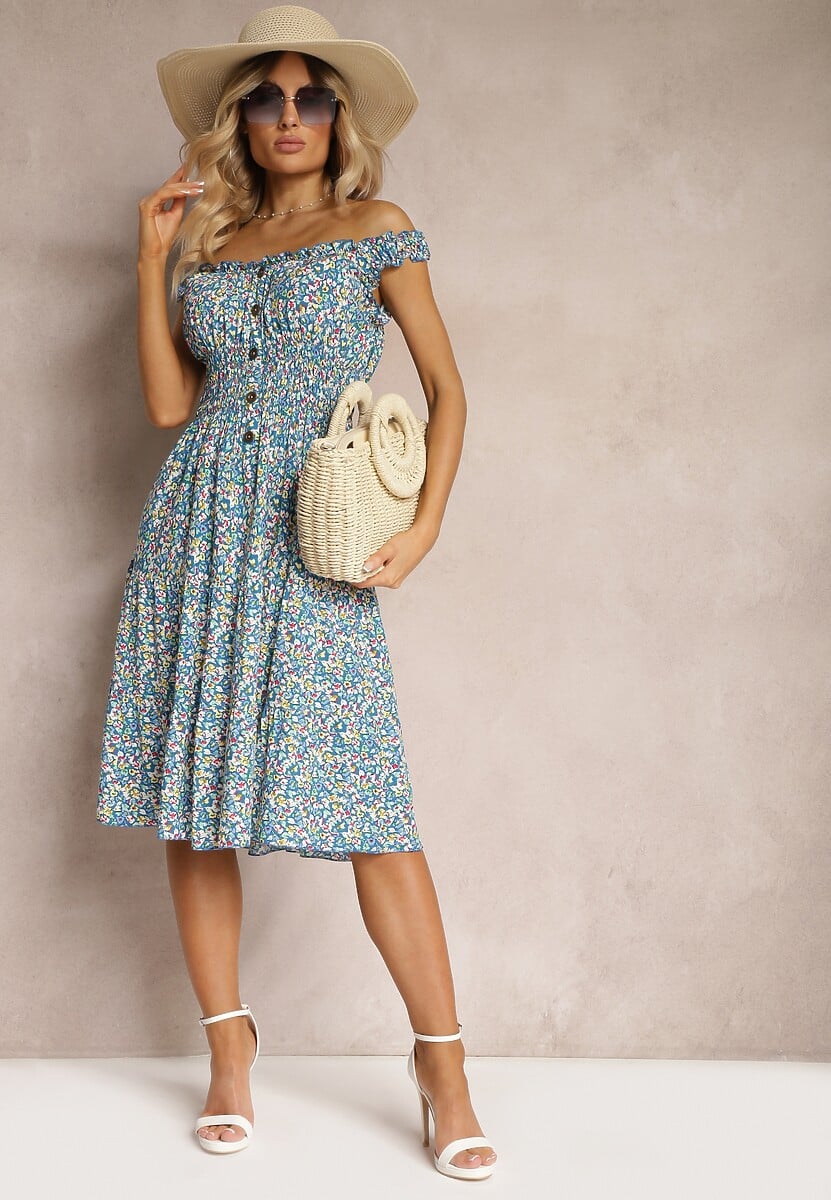 Rochie Bleumarin Clos Talie Cu Croi Evazat Elastic Talie Nelyssa 2