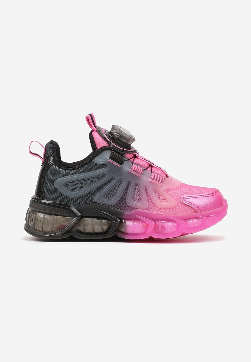 Czarno-Fuksjowe Buty Sportowe Sneakersy na Płaskiej Tłoczonej Podeszwie z Pokrętłem Calanovia 1