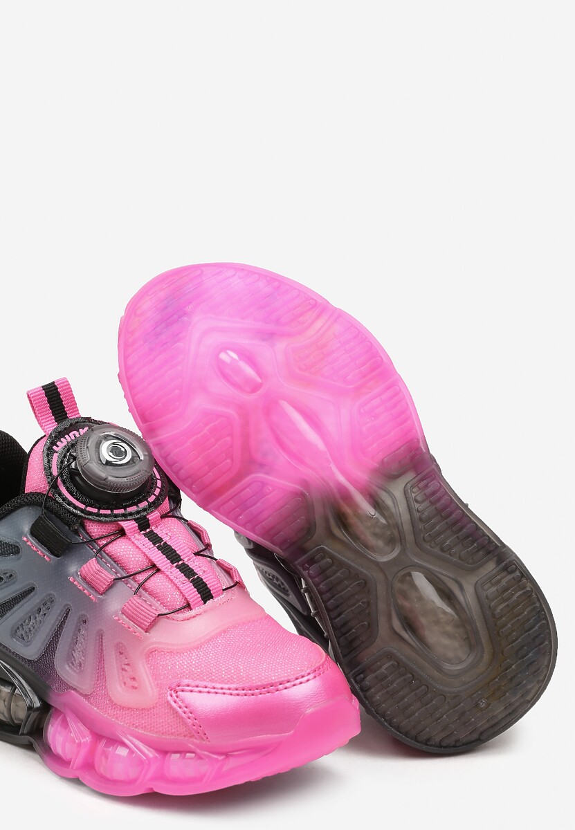 Czarno-Fuksjowe Buty Sportowe Sneakersy na Płaskiej Tłoczonej Podeszwie z Pokrętłem Calanovia 3