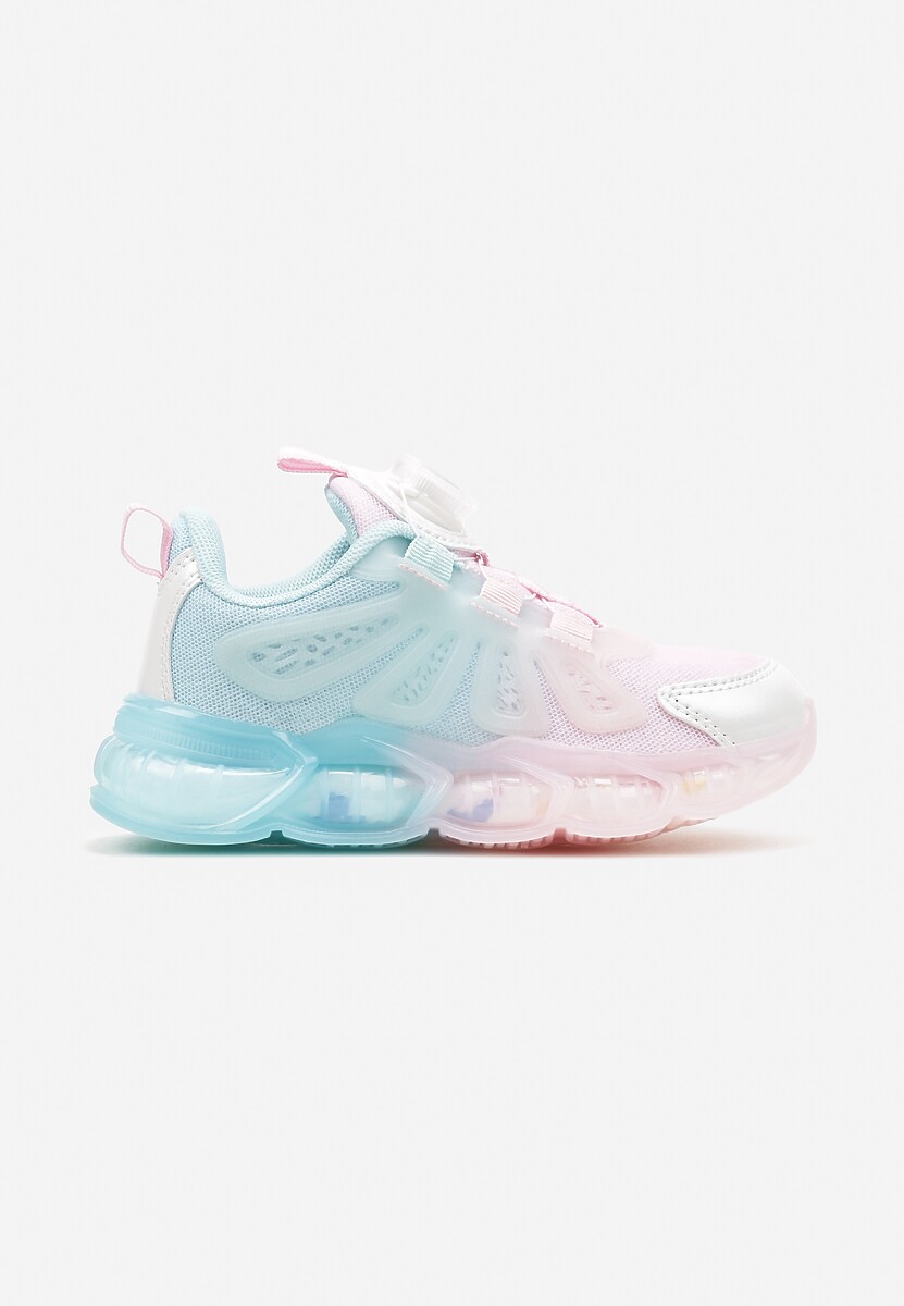 Różowo-Niebieskie Buty Sportowe Sneakersy na Płaskiej Tłoczonej Podeszwie z Pokrętłem Calanovia 1