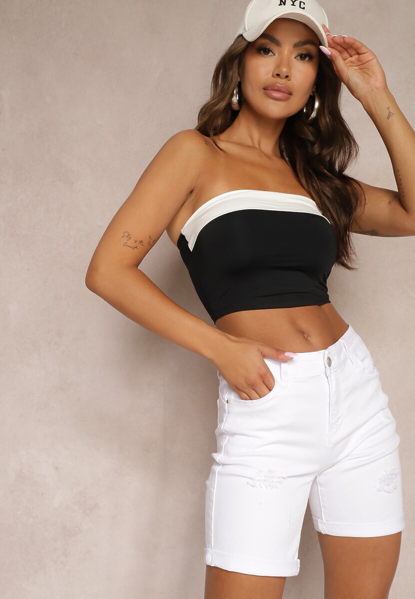 Białe Jeansowe Szorty High Waist z Ozdobnymi Przetarciami Vimarinda 1