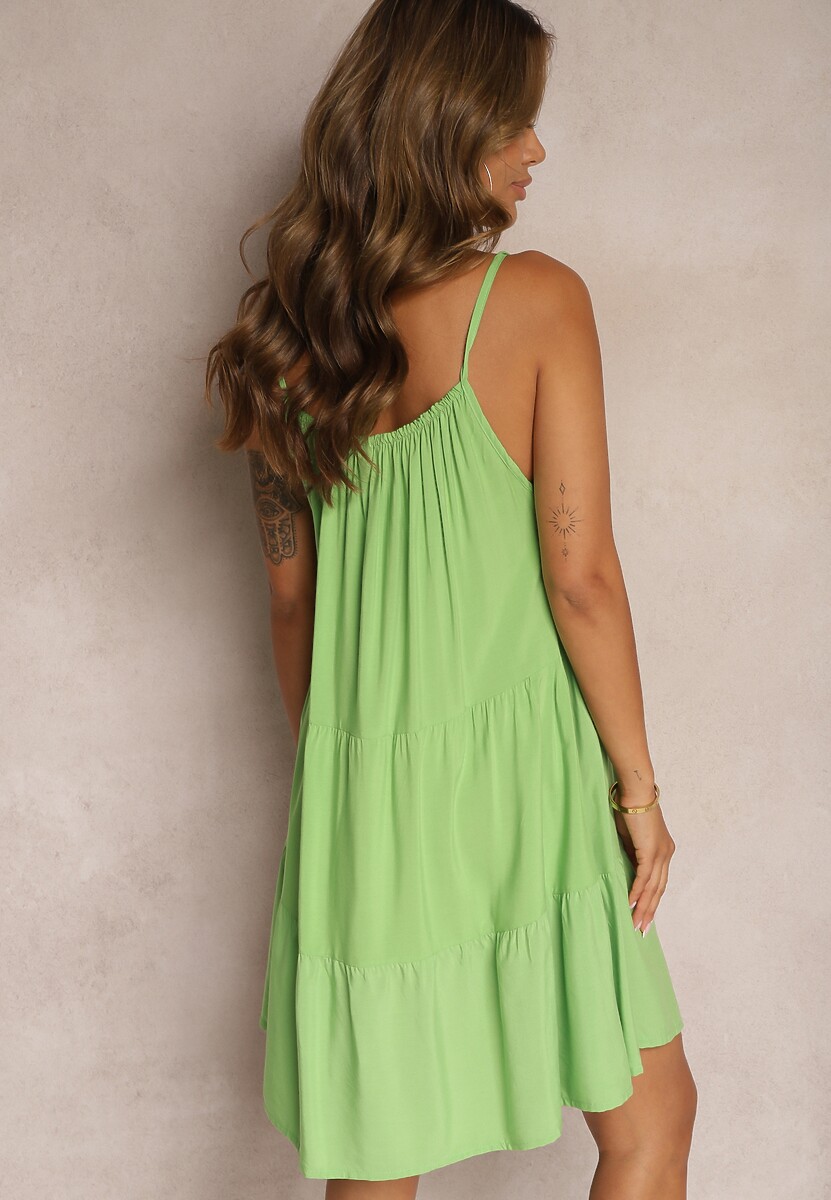 Zielona Rozkloszowana Sukienka z Bawełny na Ramiączkach Uslifea 3