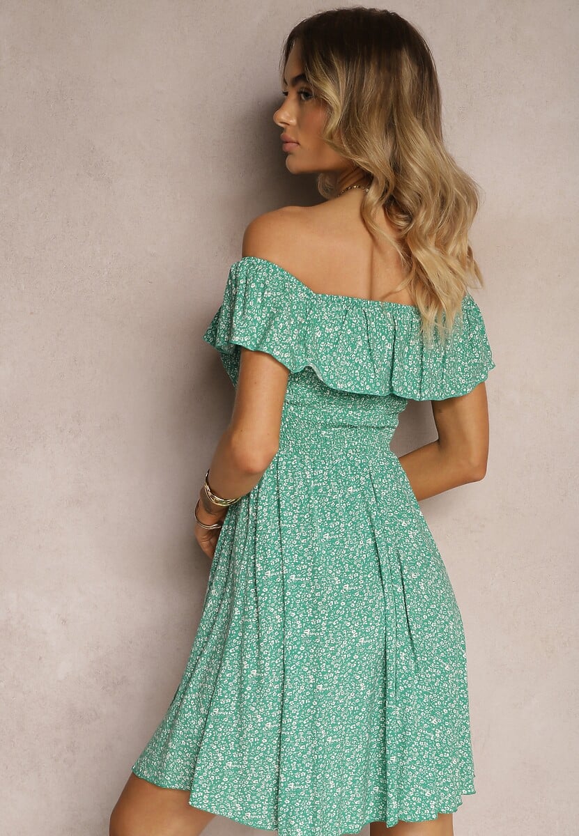 Rochie Verde Florala Spaniolă din Bumbac cu Elastic în Talie Nevima 3