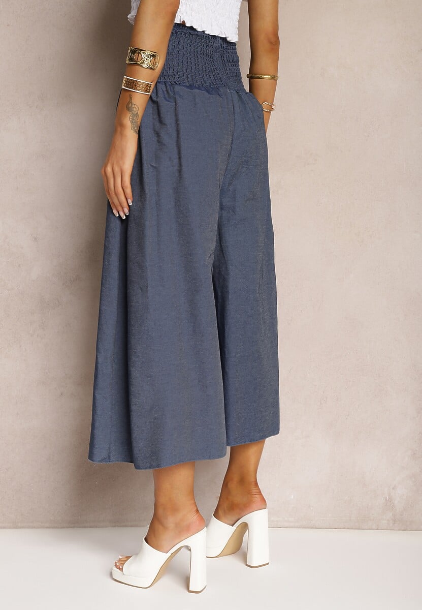 Bleumarin Pantaloni Culotte Bumbac Talie Inalta Croi Larg Elastic Talie Alifrea 3