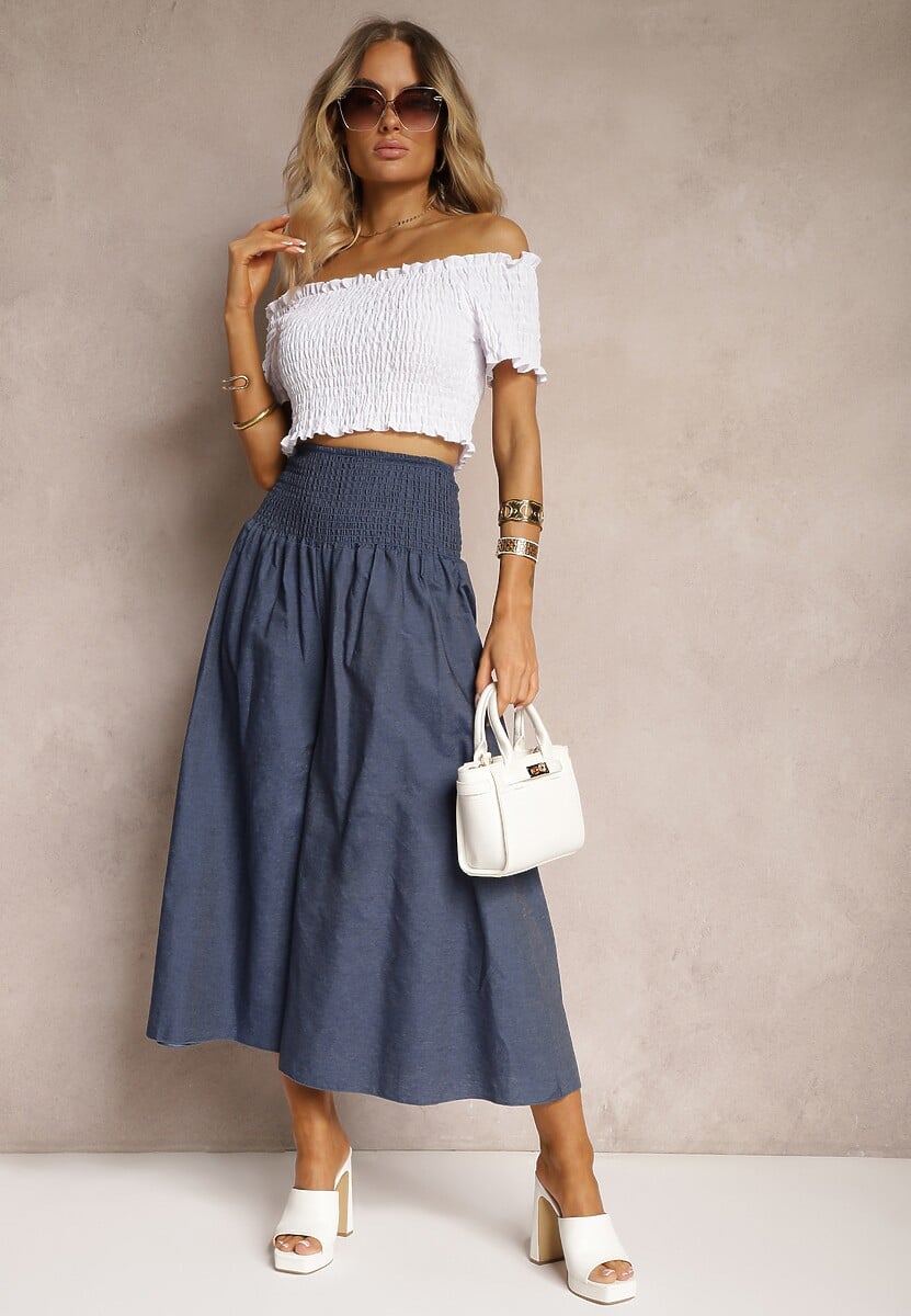 Bleumarin Pantaloni Culotte Bumbac Talie Inalta Croi Larg Elastic Talie Alifrea 2