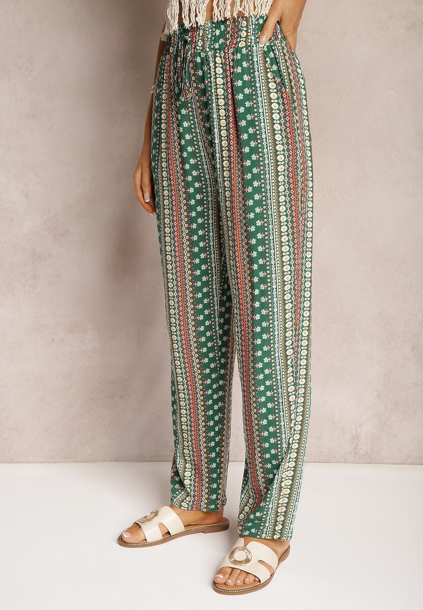 Pantaloni Largi Verzi din Bumbac cu Elastic în Talie Finnea 3