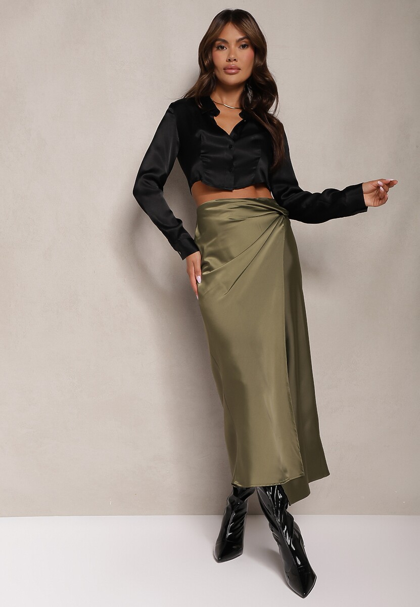Zielona Spódnica o Kopertowym Kroju High Waist Onadea 1
