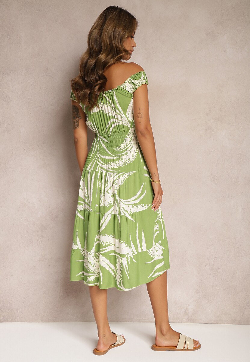 Rochie verde deschis din viscoză cu bretele cu elastic în talie Peslifea 3
