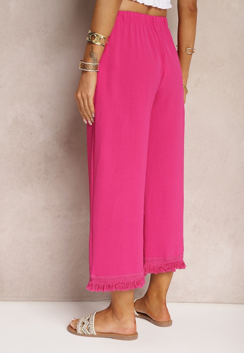 Fucsia Pantaloni Largi High Waist cu Elastic in Talie Jolfea 3