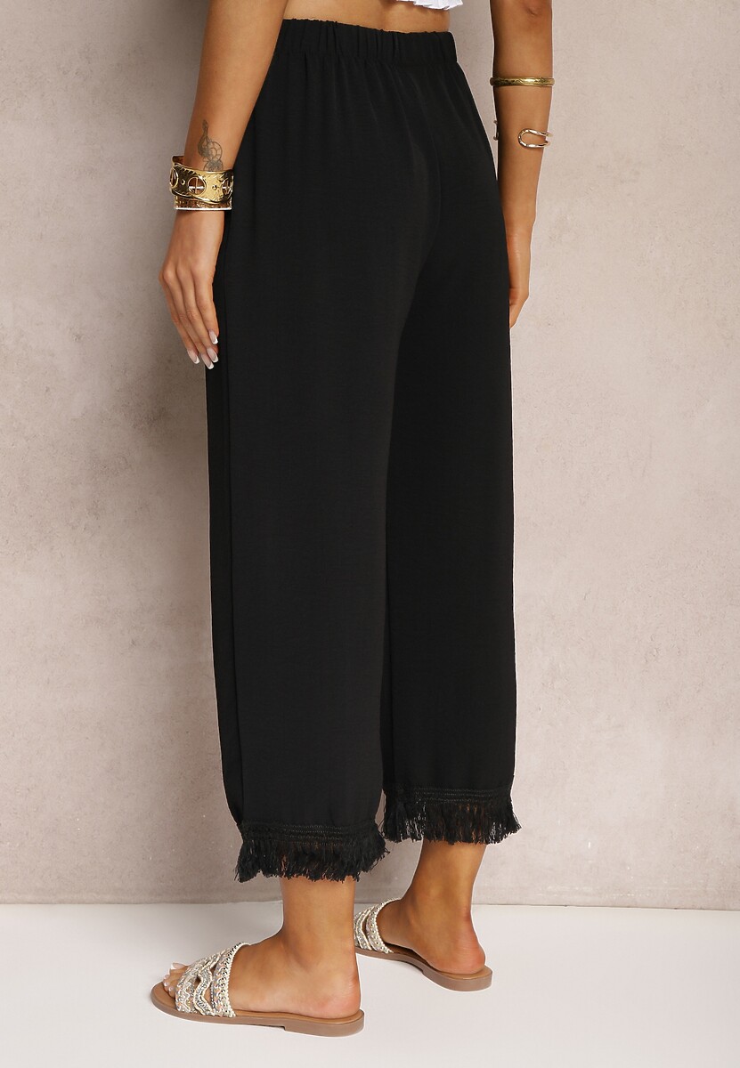 Czarne Szerokie Spodnie High Waist z Gumką w Pasie Jolfea 3