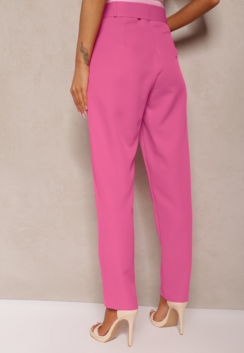 Ciemnoróżowe Spodnie Garniturowe High Waist z Paskiem Wenus 3