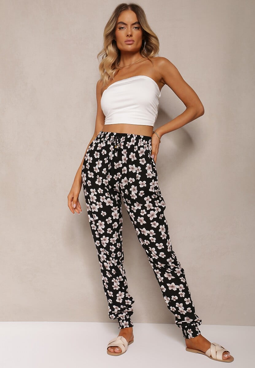 Czarne Wiskozowe Spodnie High Waist z Gumką w Talii Rivanirra