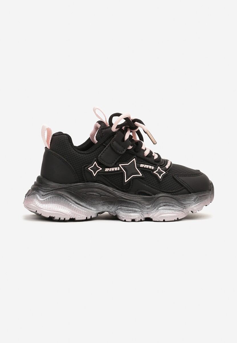Różowe Sznurowane Buty Sportowe Sneakersy na Płaskiej Tłoczonej Podeszwie z Gwiazdkami Avrie 1