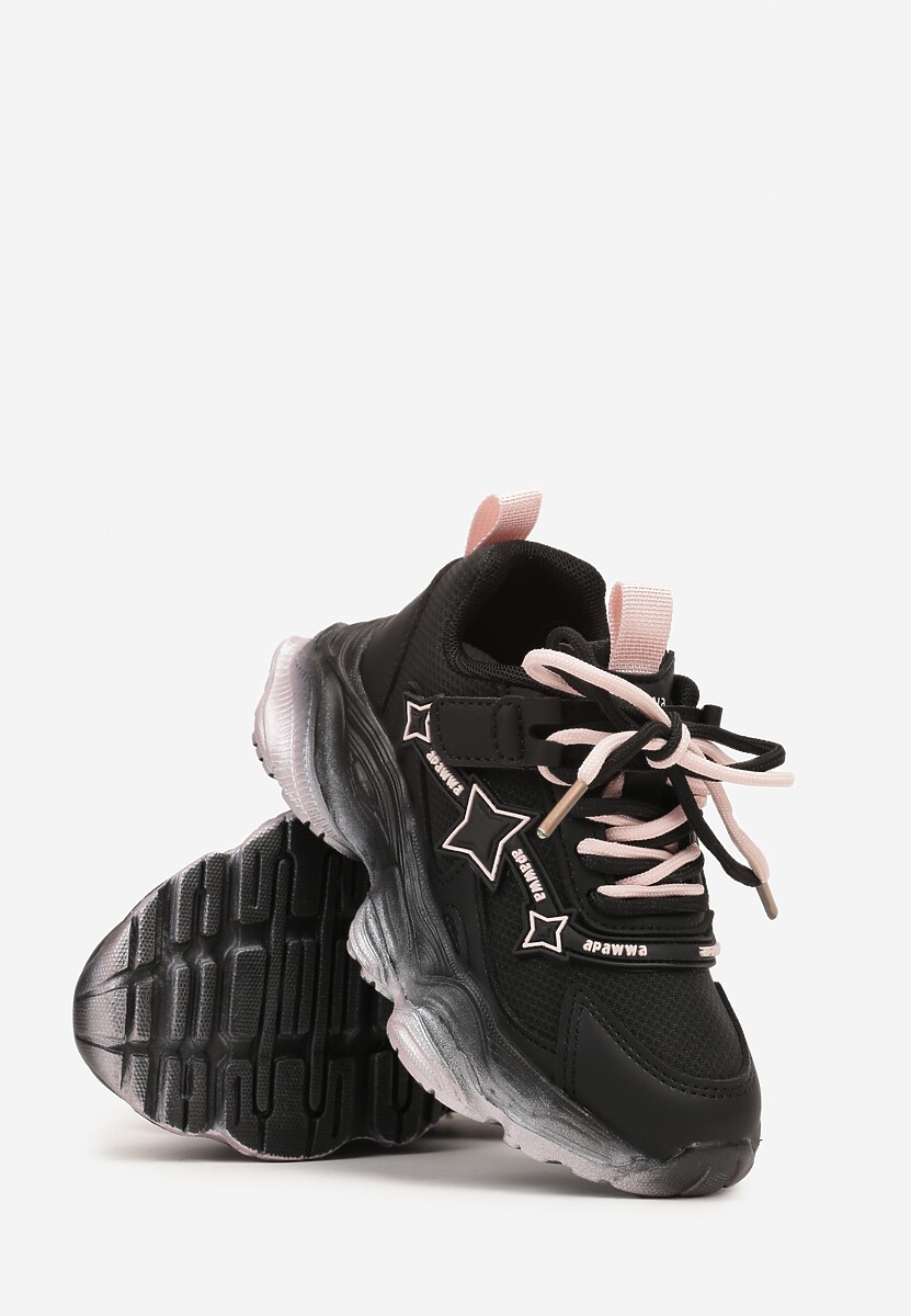 Różowe Sznurowane Buty Sportowe Sneakersy na Płaskiej Tłoczonej Podeszwie z Gwiazdkami Avrie 2