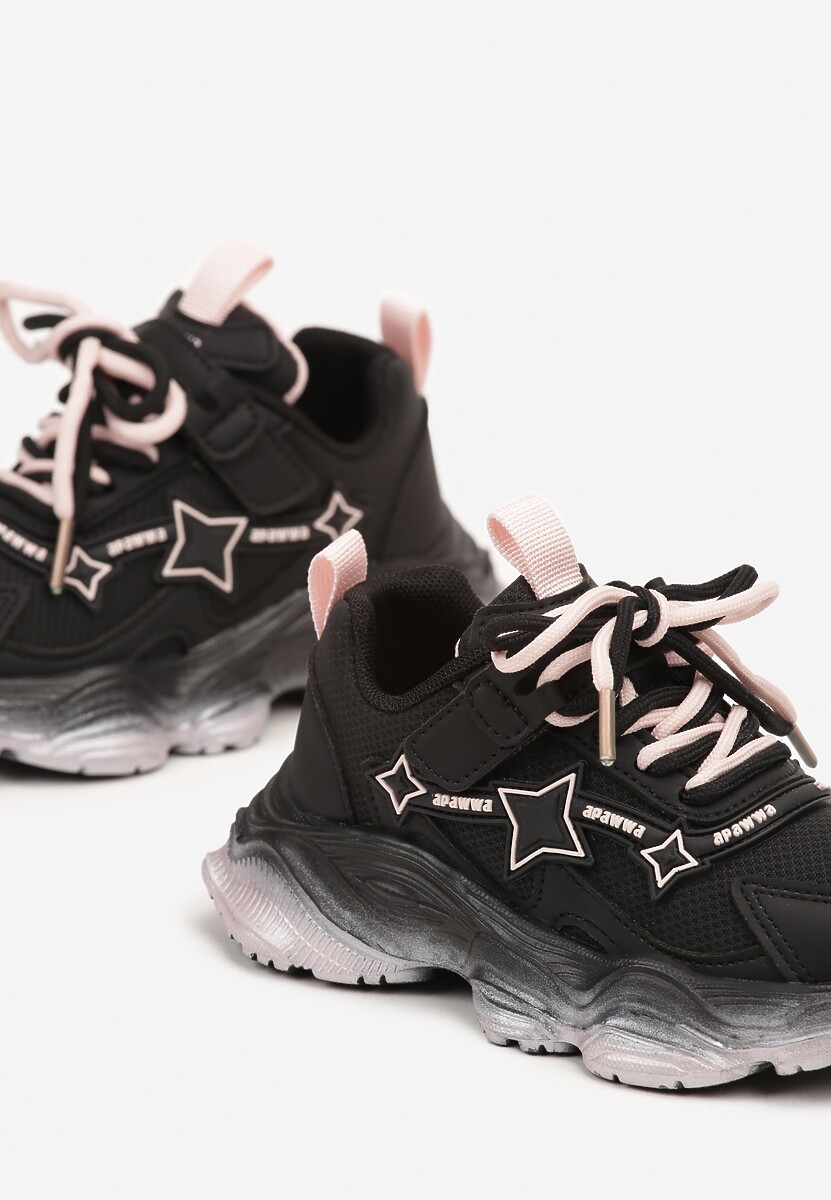 Różowe Sznurowane Buty Sportowe Sneakersy na Płaskiej Tłoczonej Podeszwie z Gwiazdkami Avrie 3
