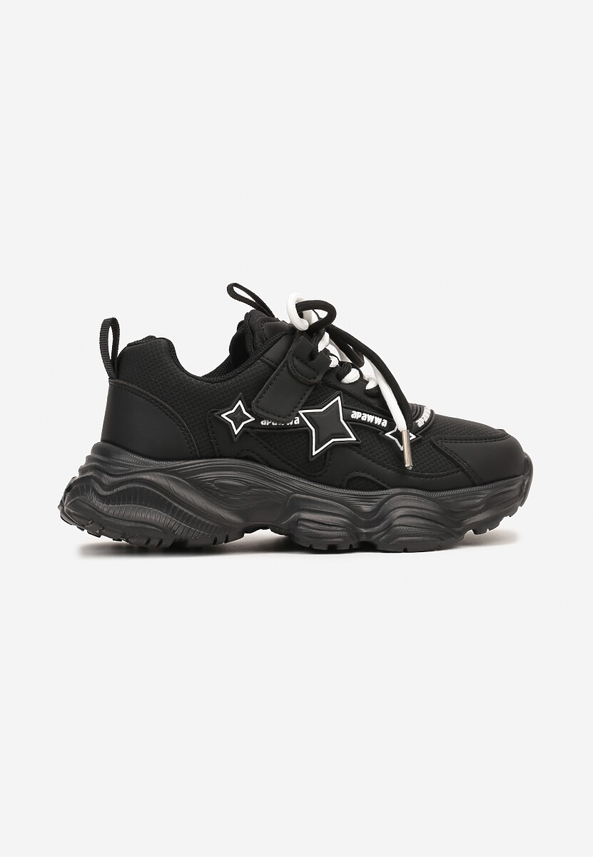 Czarne Buty Sportowe Sneakersy na Grubej Tłoczonej Podeszwie Ozdobione Gwiazdkami Fibolena 1