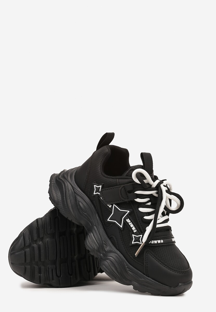 Czarne Buty Sportowe Sneakersy na Grubej Tłoczonej Podeszwie Ozdobione Gwiazdkami Fibolena 2