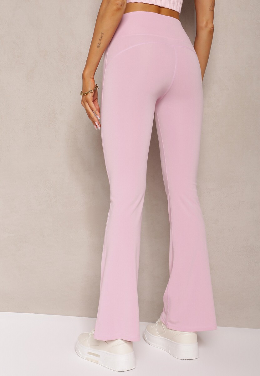 Różowe  Spodnie Dzwony High Waist z Gumką w Talii Laramae 3