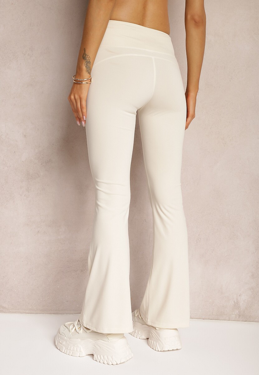 Beżowe Spodnie Dzwony High Waist z Gumką w Talii Laramae 3