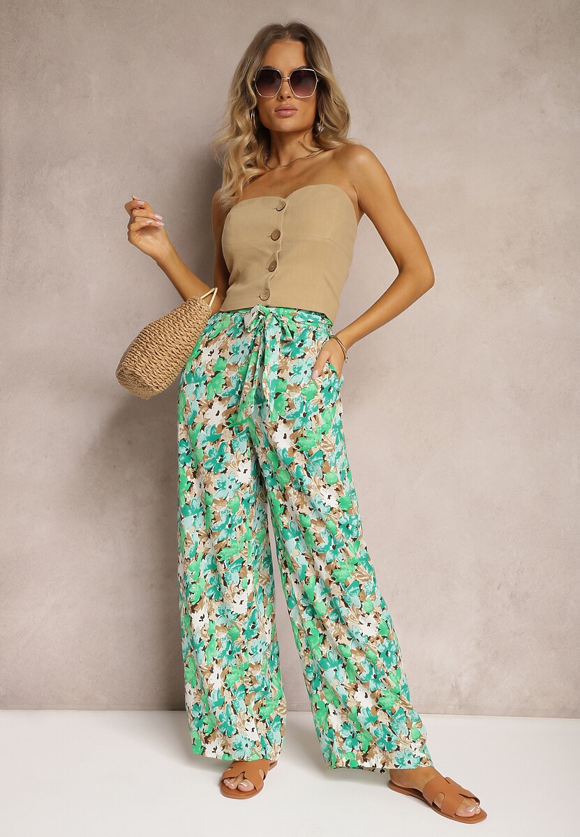 Zielone Spodnie z Szerokimi Nogawkami High Waist Eiren 1