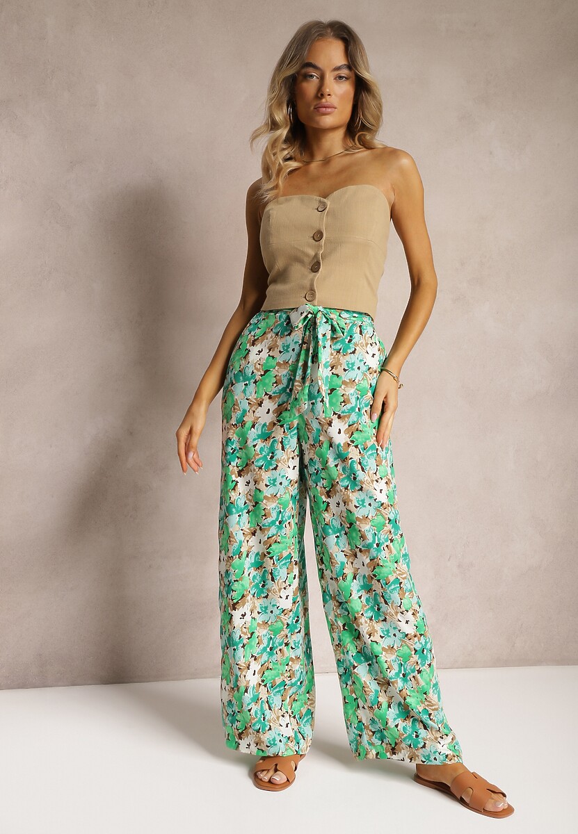 Zielone Spodnie z Szerokimi Nogawkami High Waist Eiren 2