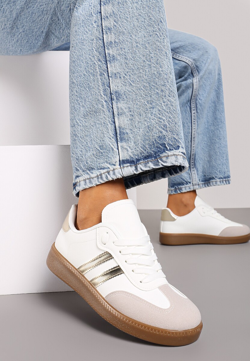 Biało-Złote Sneakersy Sznurowane w Sportowym Stylu Mrefia 3