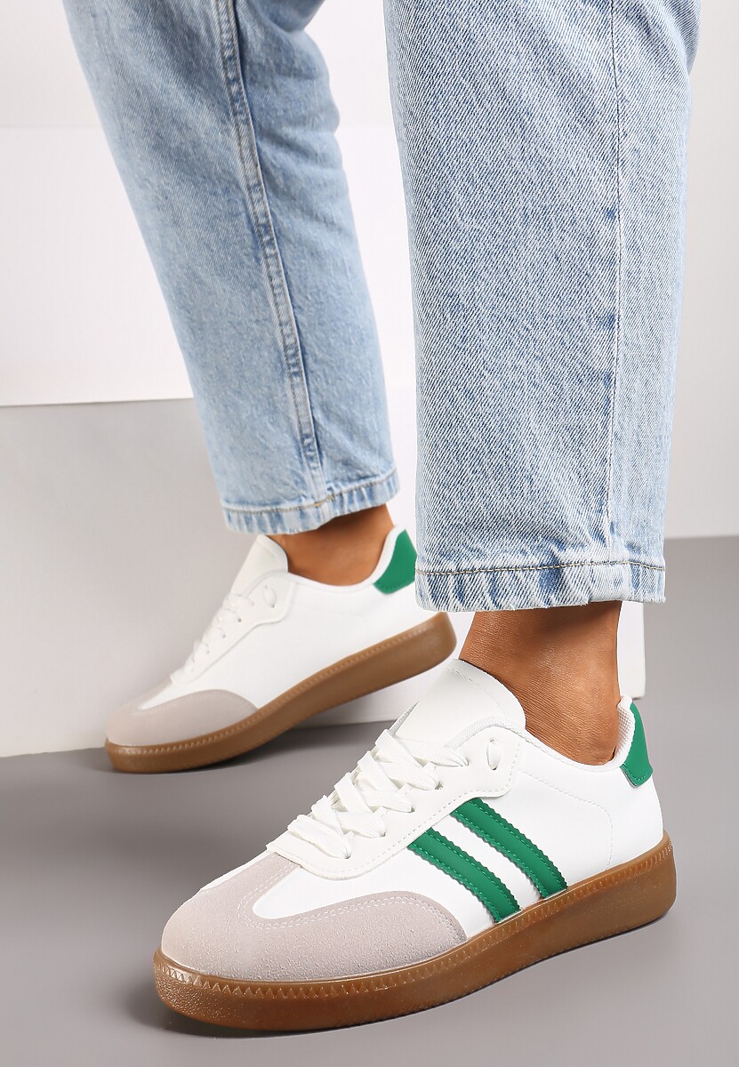 Biało-Zielone Sneakersy Sznurowane w Sportowym Stylu Mrefia 1