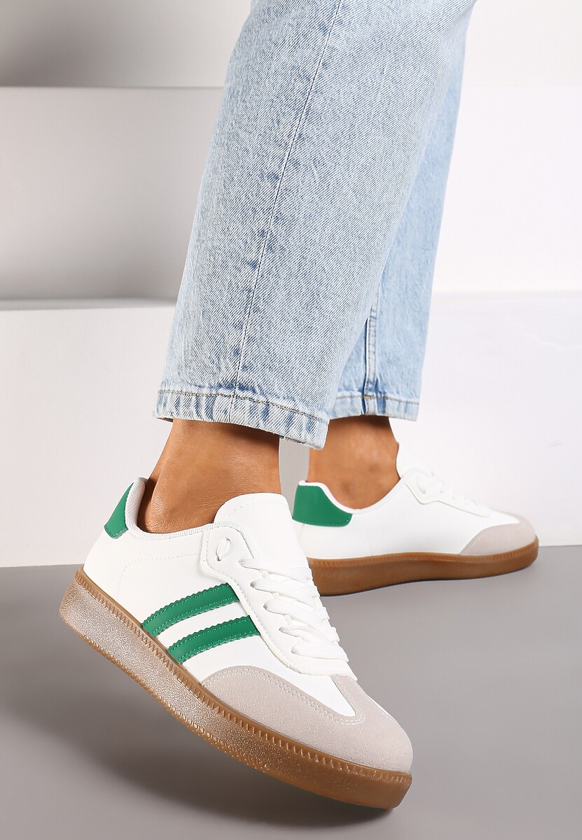 Biało-Zielone Sneakersy Sznurowane w Sportowym Stylu Mrefia 2