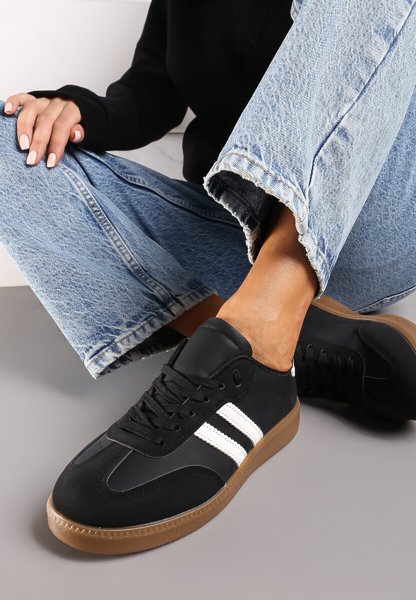 Czarne Sneakersy Sznurowane w Sportowym Stylu Mrefia 1