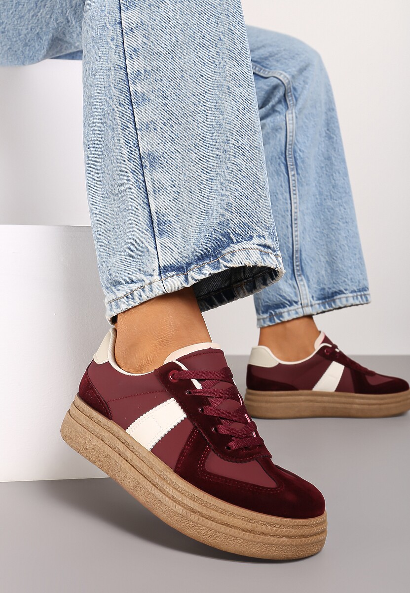 Bordowe Sneakersy na Grubej Podeszwie z Ozdobnymi Przeszyciami Ysdole 2