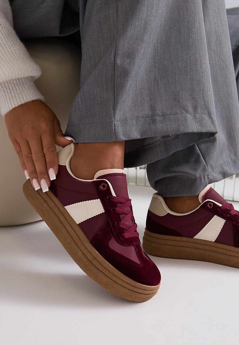 Bordowe Sneakersy na Grubej Podeszwie z Ozdobnymi Przeszyciami Ysdole 1