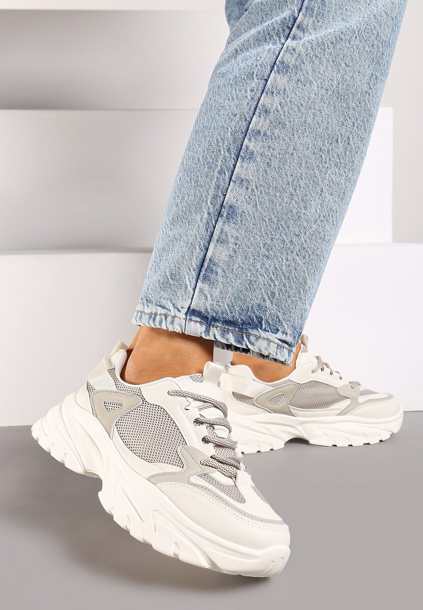 Szare Sneakersy na Platformie z Przeszyciami Pod Kostkę Benasia 1