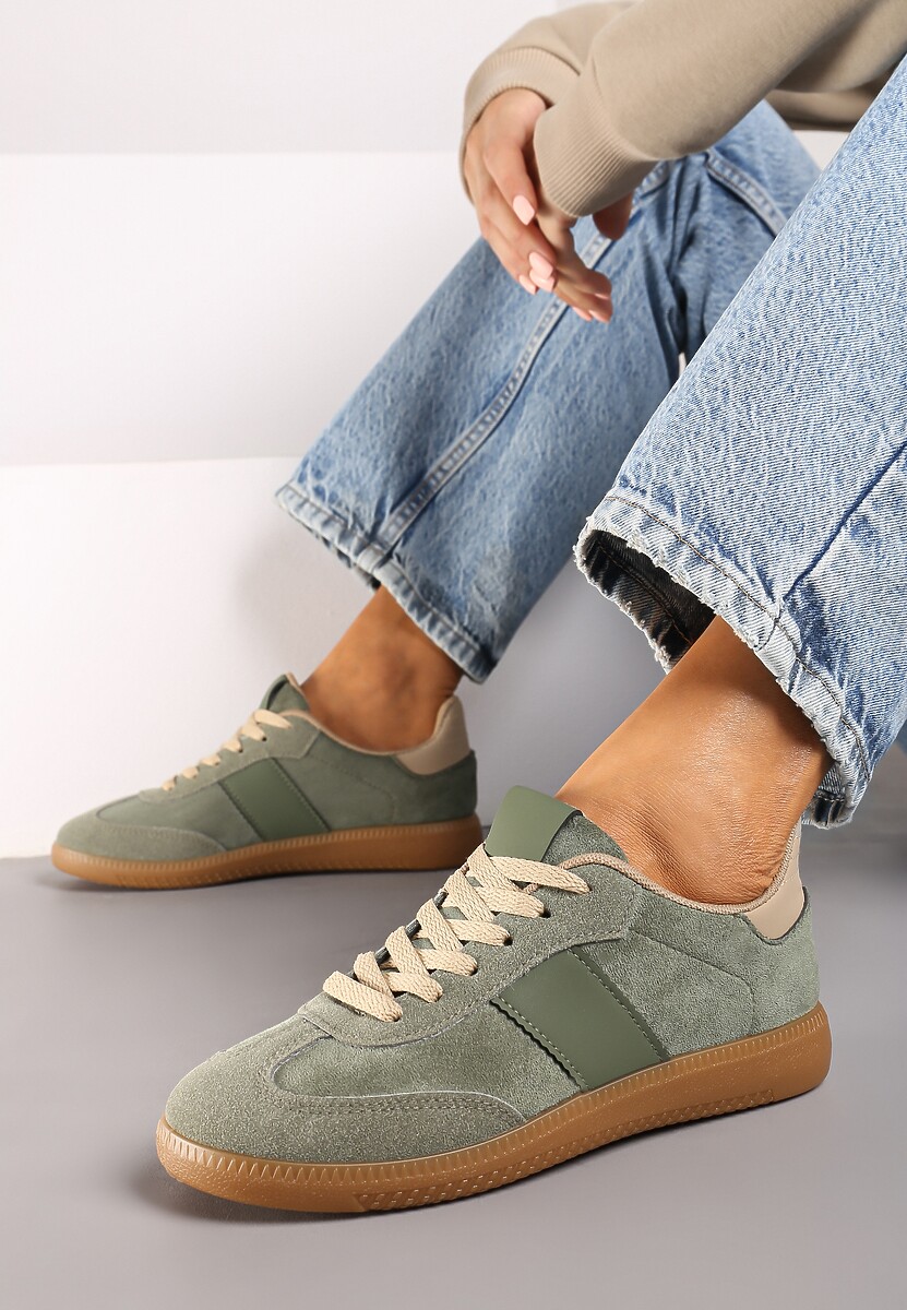 Zielone Sznurowane Buty Sportowe Sneakersy na Płaskiej Podeszwie Morali 2