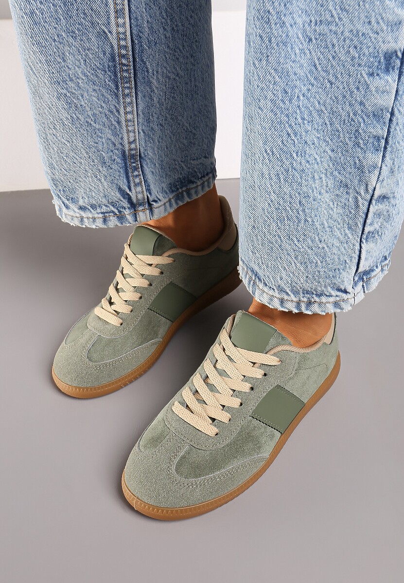 Zielone Sznurowane Buty Sportowe Sneakersy na Płaskiej Podeszwie Morali 3