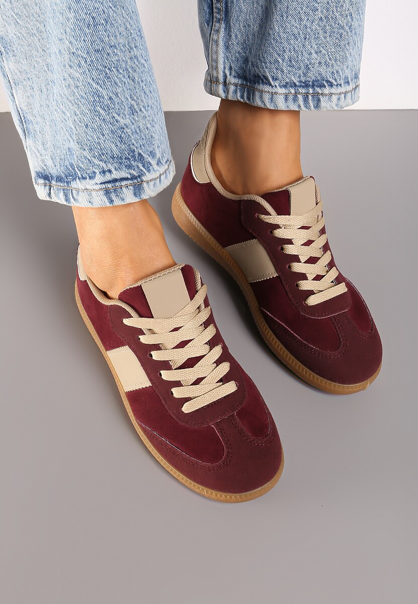Bordowe Sznurowane Buty Sportowe Sneakersy na Płaskiej Podeszwie Morali 3