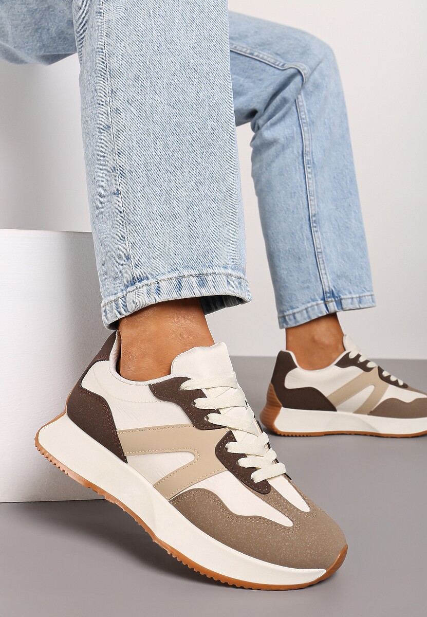 Brązowe Sneakersy na Płaskiej Podeszwie z Geometryczną Wstawką Sewla 2