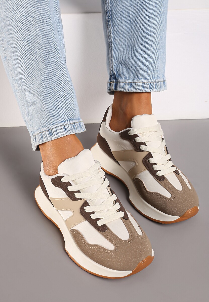 Brązowe Sneakersy na Płaskiej Podeszwie z Geometryczną Wstawką Sewla 3