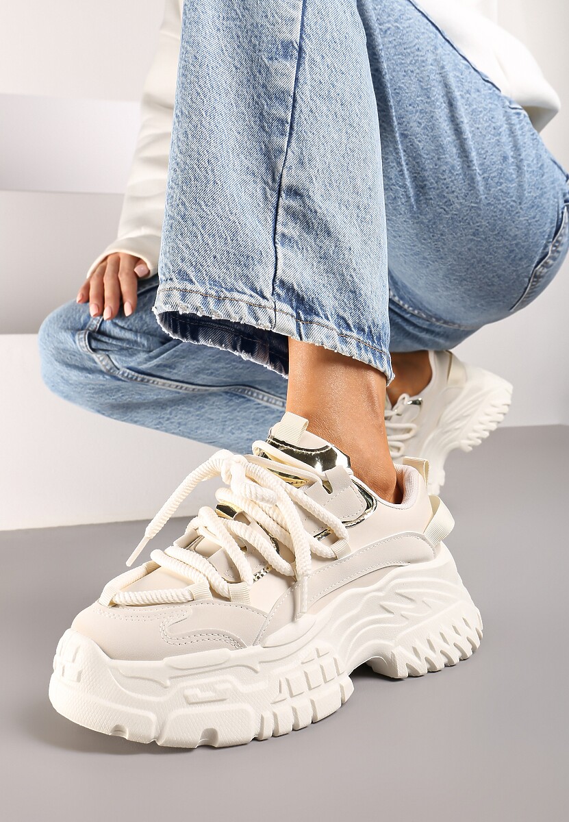 Beżowe Sneakersy z Podwójnymi Sznurówkami i Tłoczoną Platformą Luppoa 3