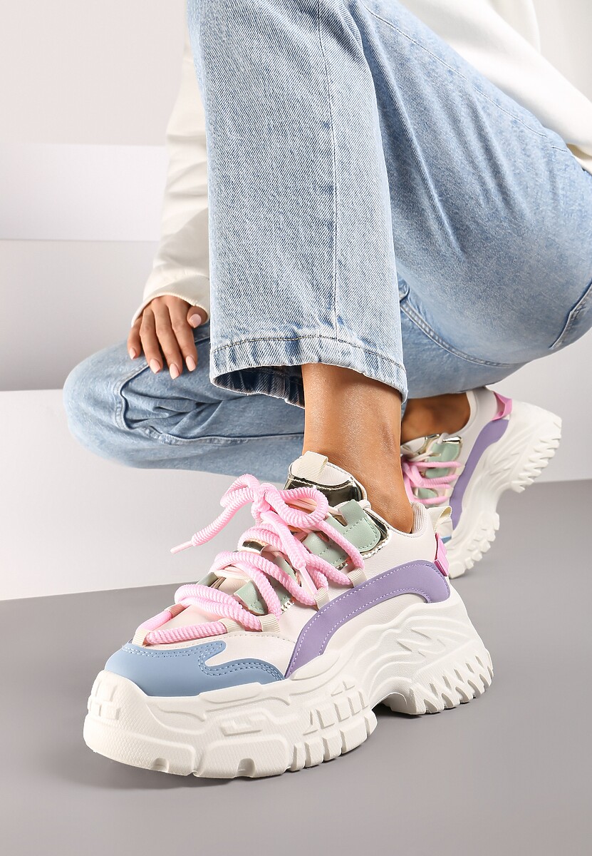 Biało-Różowe Sneakersy z Podwójnymi Sznurówkami i Tłoczoną Platformą Luppoa 2