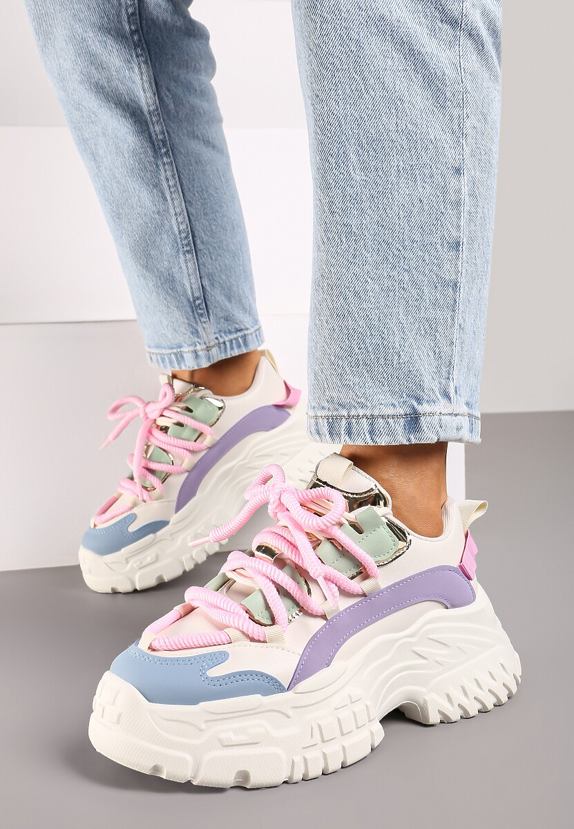 Biało-Różowe Sneakersy z Podwójnymi Sznurówkami i Tłoczoną Platformą Luppoa 3