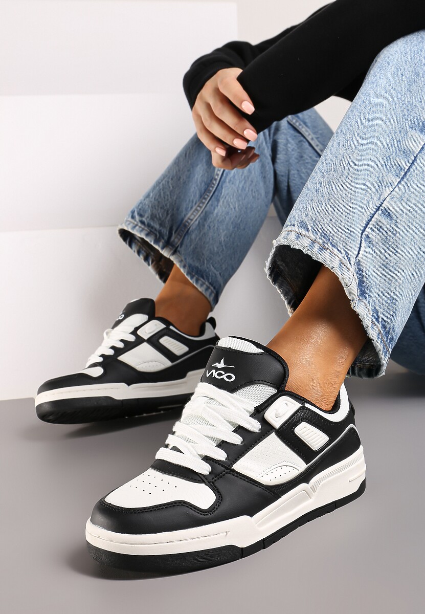 Czarno-Białe Sneakersy na Płaskiej Tłoczonej Podeszwie Vlietha 1