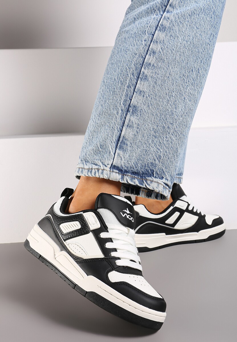 Czarno-Białe Sneakersy na Płaskiej Tłoczonej Podeszwie Vlietha 2