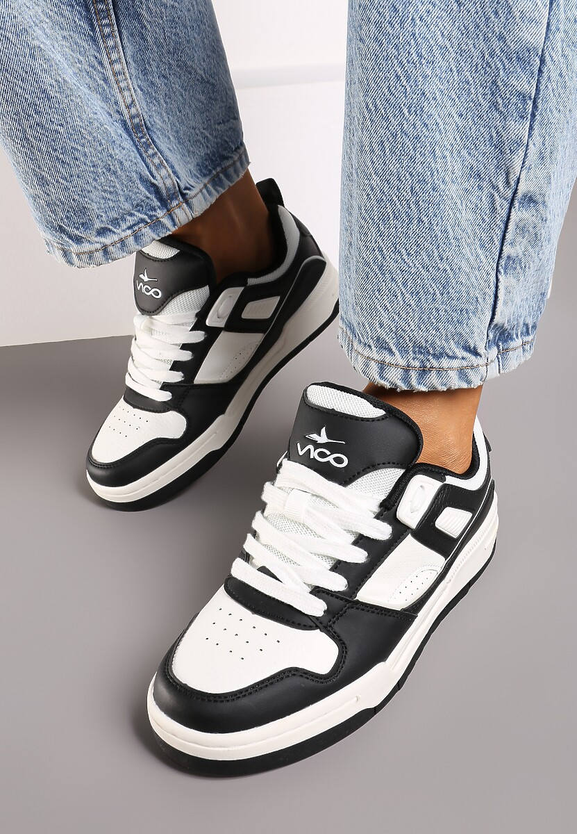 Czarno-Białe Sneakersy na Płaskiej Tłoczonej Podeszwie Vlietha 3