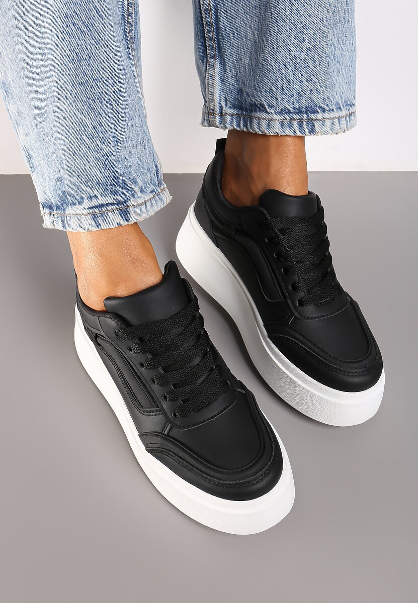 Czarne Casualowe Sneakersy na Płaskiej Podeszwie Ozdobione Paskami Vlivana 3