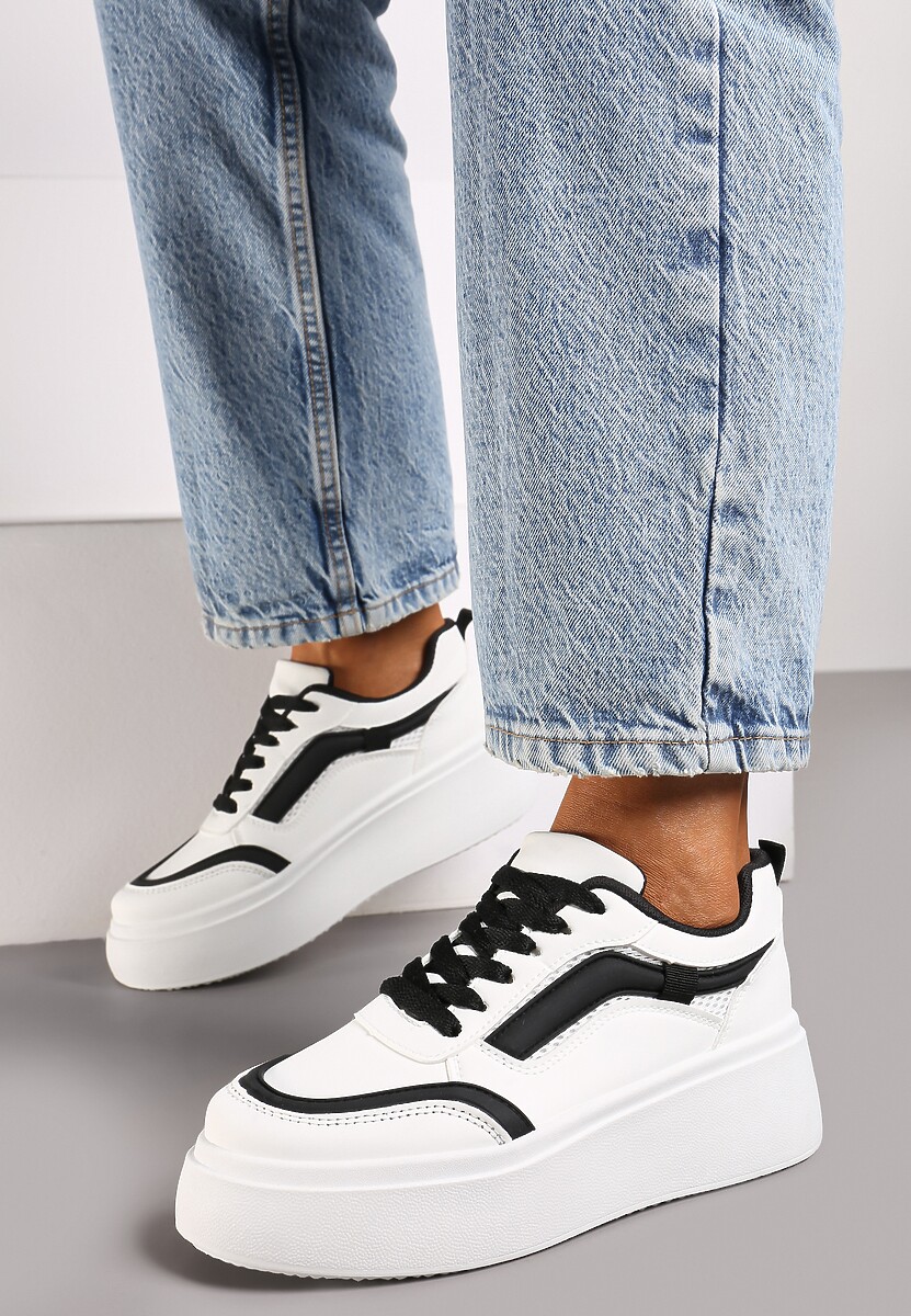 Biało-Czarne Casualowe Sneakersy na Płaskiej Podeszwie Ozdobione Paskami Vlivana 3