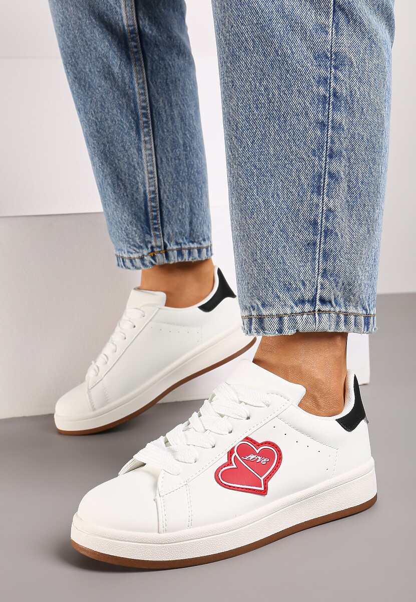Białe Sneakersy z Naszywką w Kształcie Serc Usitala 3