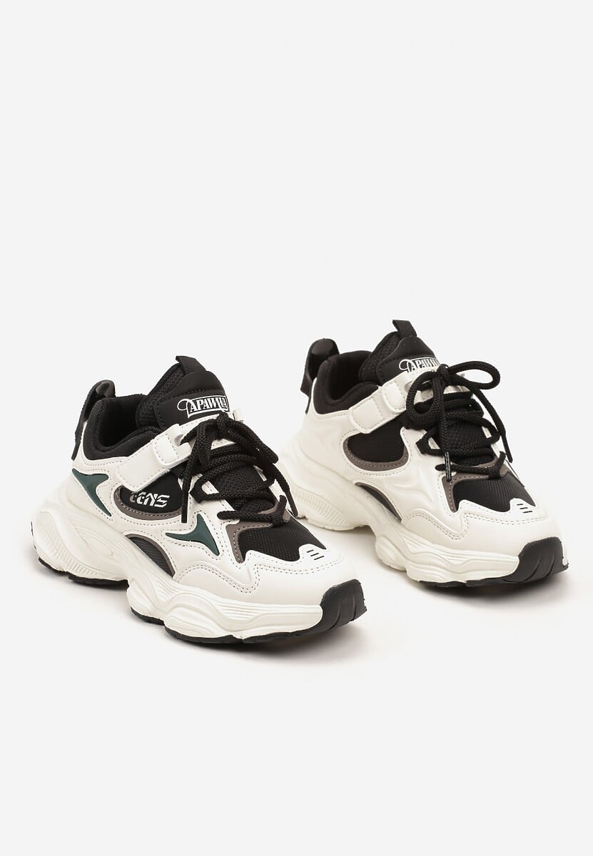 Czarno-Białe Buty Sportowe Sneakersy na Platformie Ozdobione Napisem Selista 2